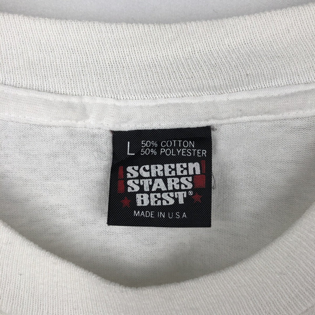 ~ 90'S Screen Stars Best Message Print T-Shirt, Made in USA, Men's Size L (Equivalent), Vintage cotton white type Vintage Second Hand