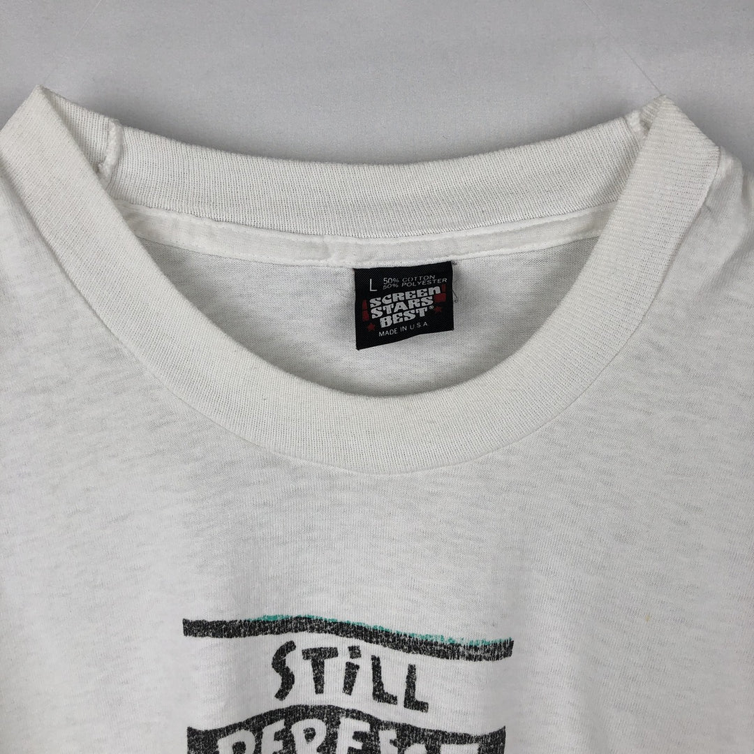 ~ 90'S Screen Stars Best Message Print T-Shirt, Made in USA, Men's Size L (Equivalent), Vintage cotton white type Vintage Second Hand