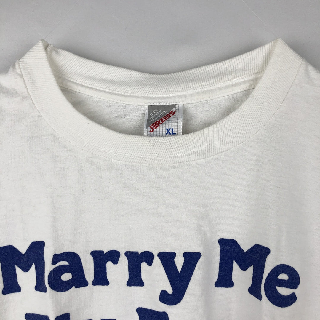 80s-90'S Jerzees message print t-shirt, made in USA, vintage. cotton white type Vintage Second Hand