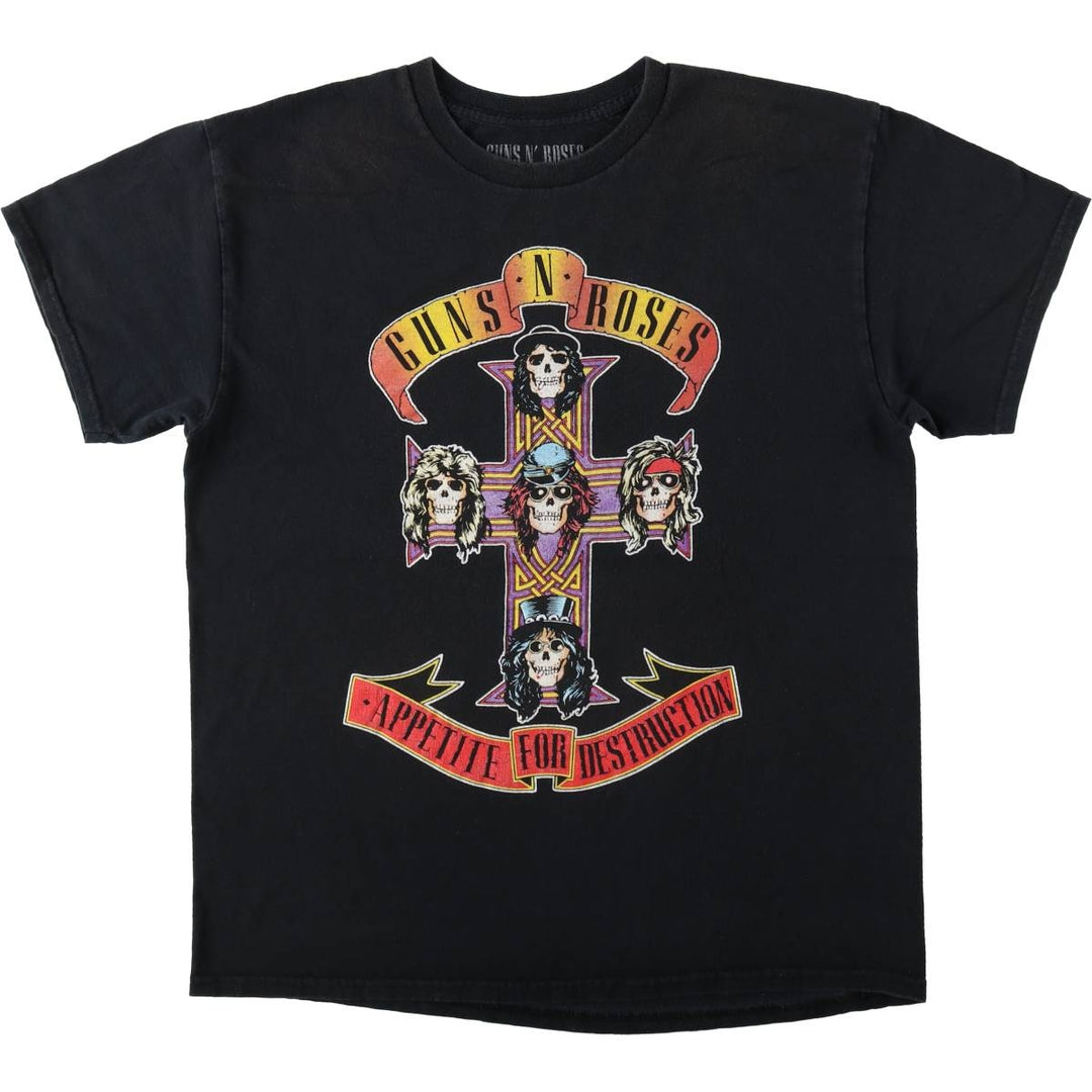 GUNS N' ROSES Skull Pattern Band T-Shirt cotton black type Vintage Second Hand