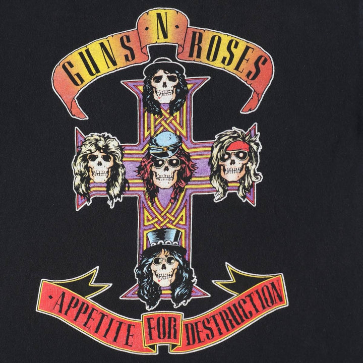 GUNS N' ROSES Skull Pattern Band T-Shirt cotton black type Vintage Second Hand