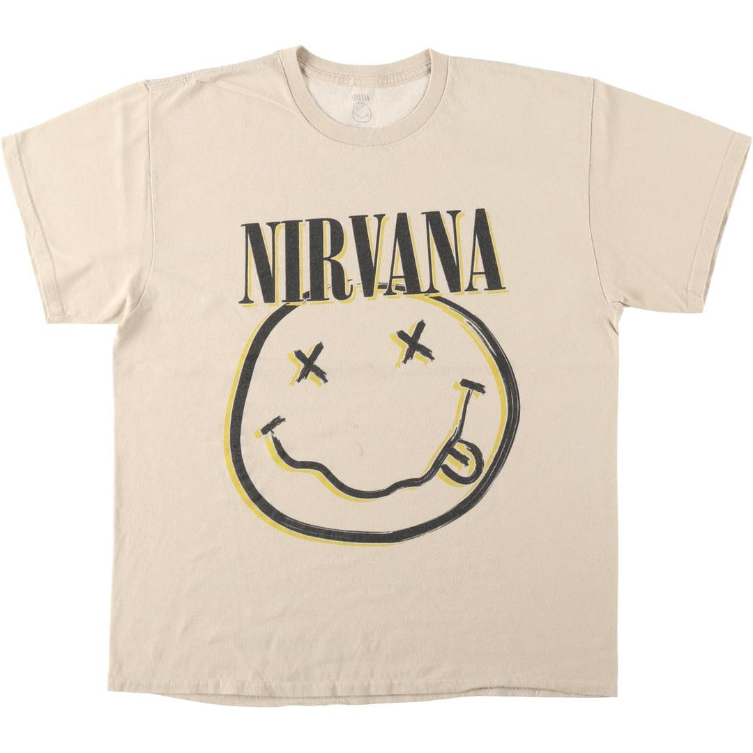 NIRVANA Nirvana Band T-shirt, Band T, Men's L size cotton Beige type Vintage Second Hand