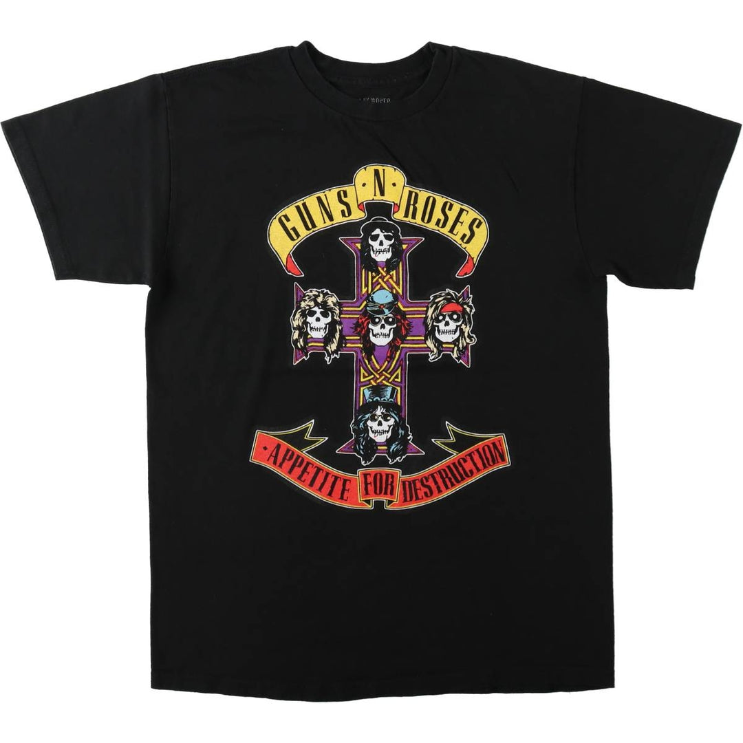 GUNS N' ROSES Skull Pattern Band T-shirt, Men's M size cotton black type Vintage Second Hand