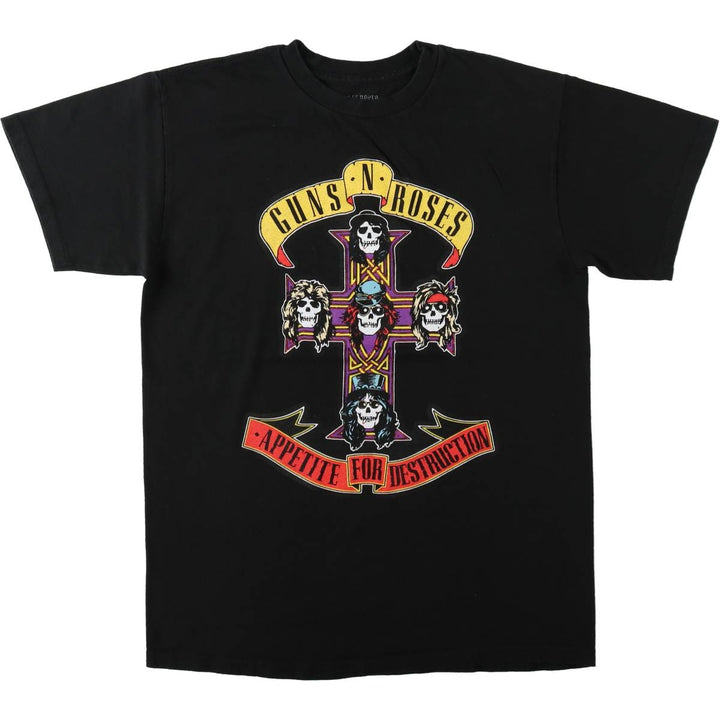 GUNS N' ROSES Skull Pattern Band T-shirt, Men's M size cotton black type Vintage Second Hand
