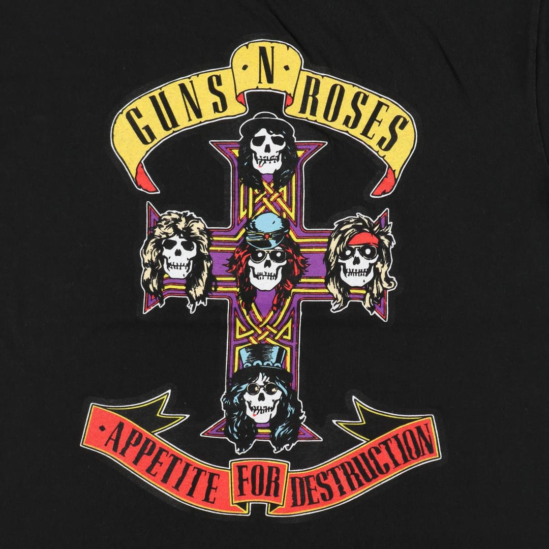 GUNS N' ROSES Skull Pattern Band T-shirt, Men's M size cotton black type Vintage Second Hand