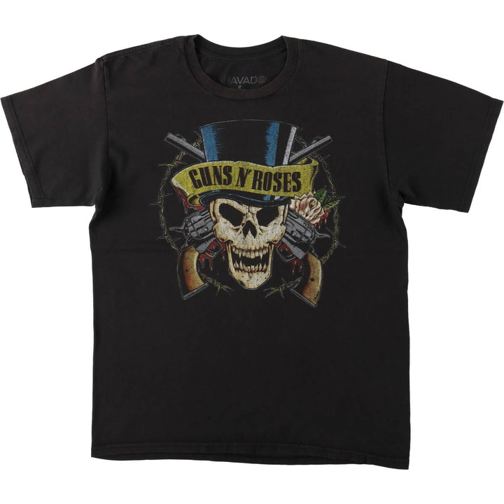BRAVADO GUNS N' ROSES Skull Pattern Band T-Shirt (Men's Size M) cotton black type Vintage Second Hand