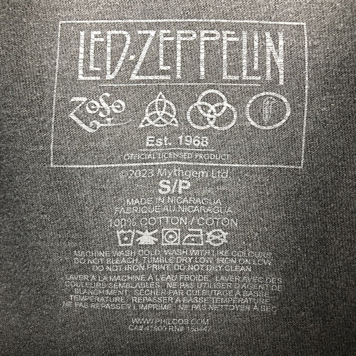 LED ZEPPELIN Led Zeppelin Band T-shirt Band T Men's S size cotton gray type Vintage Second Hand