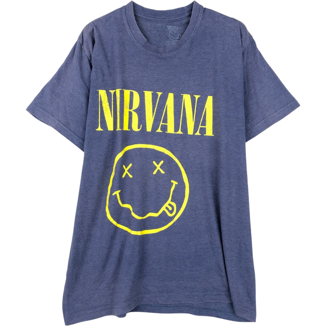 NIRVANA Nirvana Band T-shirt, Band T, Men's L size cotton navy blue type Vintage Second Hand