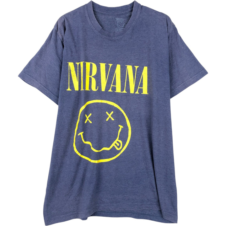 NIRVANA Nirvana Band T-shirt, Band T, Men's L size cotton navy blue type Vintage Second Hand