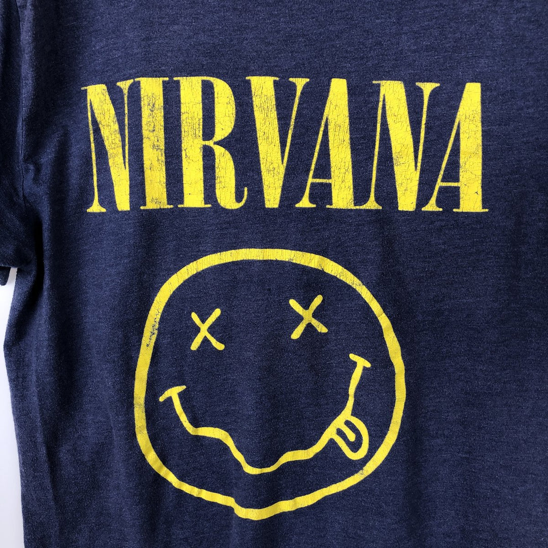 NIRVANA Nirvana Band T-shirt, Band T, Men's L size cotton navy blue type Vintage Second Hand