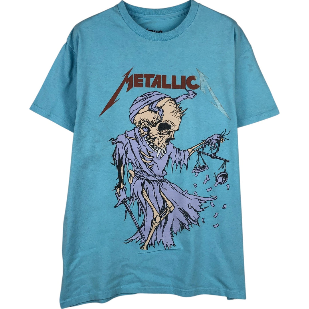 METALLICA Skull Pattern Band T-shirt Band Tee Men's M size cotton Blue type light blue Vintage Second Hand