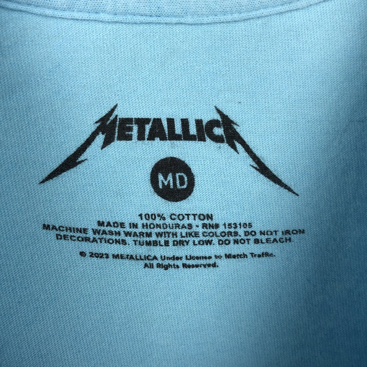 METALLICA Skull Pattern Band T-shirt Band Tee Men's M size cotton Blue type light blue Vintage Second Hand