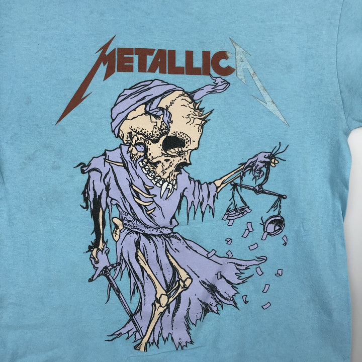 METALLICA Skull Pattern Band T-shirt Band Tee Men's M size cotton Blue type light blue Vintage Second Hand