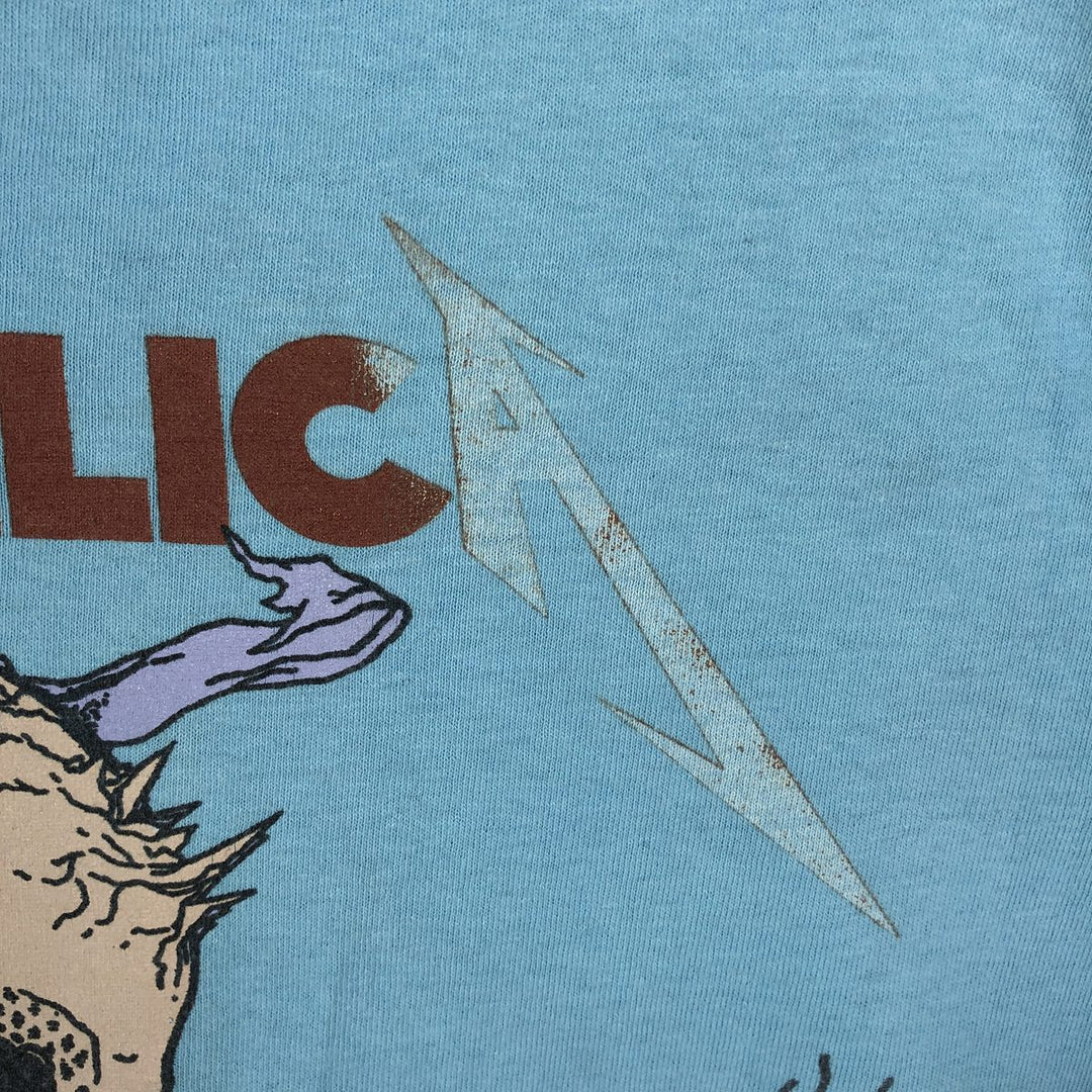 METALLICA Skull Pattern Band T-shirt Band Tee Men's M size cotton Blue type light blue Vintage Second Hand