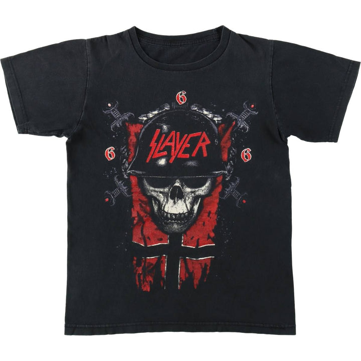 SLAYER Skull Pattern Band T-Shirt (Men's Size XS) unclear black type Vintage Second Hand