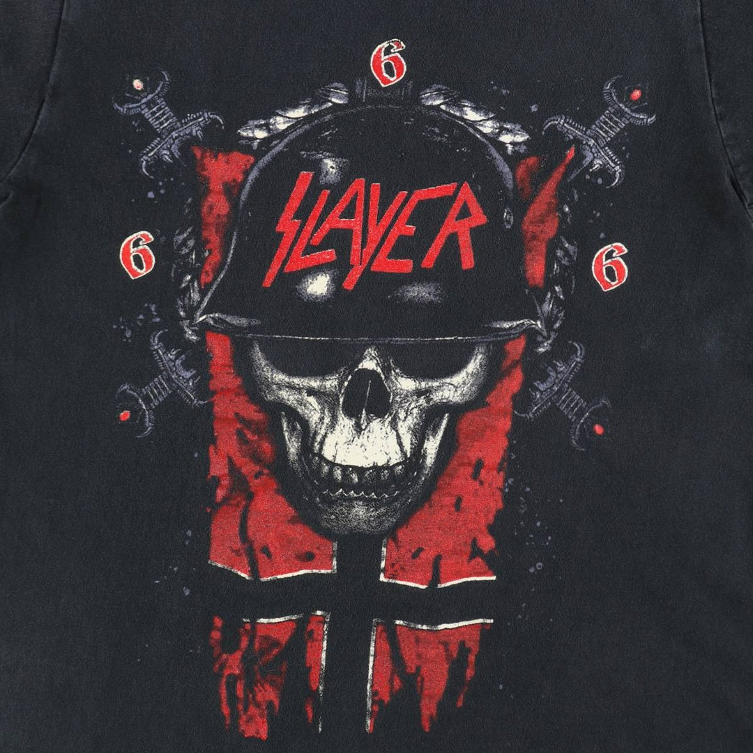 SLAYER Skull Pattern Band T-Shirt (Men's Size XS) unclear black type Vintage Second Hand