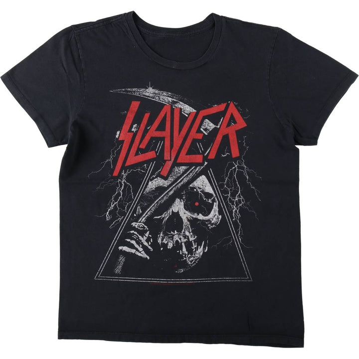 SLAYER Skull Pattern Band T-Shirt, Men's XL unclear black type Vintage Second Hand