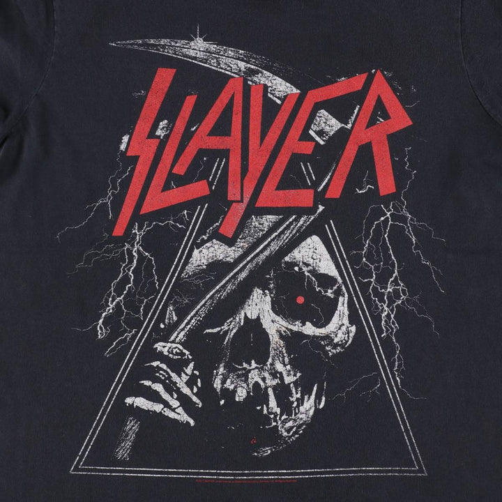 SLAYER Skull Pattern Band T-Shirt, Men's XL unclear black type Vintage Second Hand