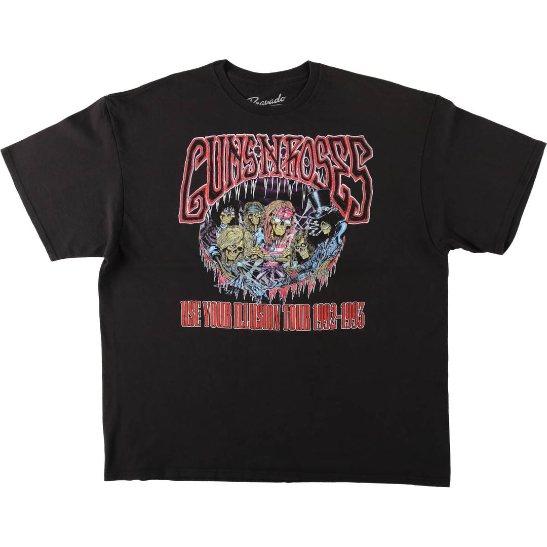 BRAVADO GUNS N' ROSES Skull Pattern Band T-Shirt (Men's XXL equivalent) cotton black type Vintage Second Hand