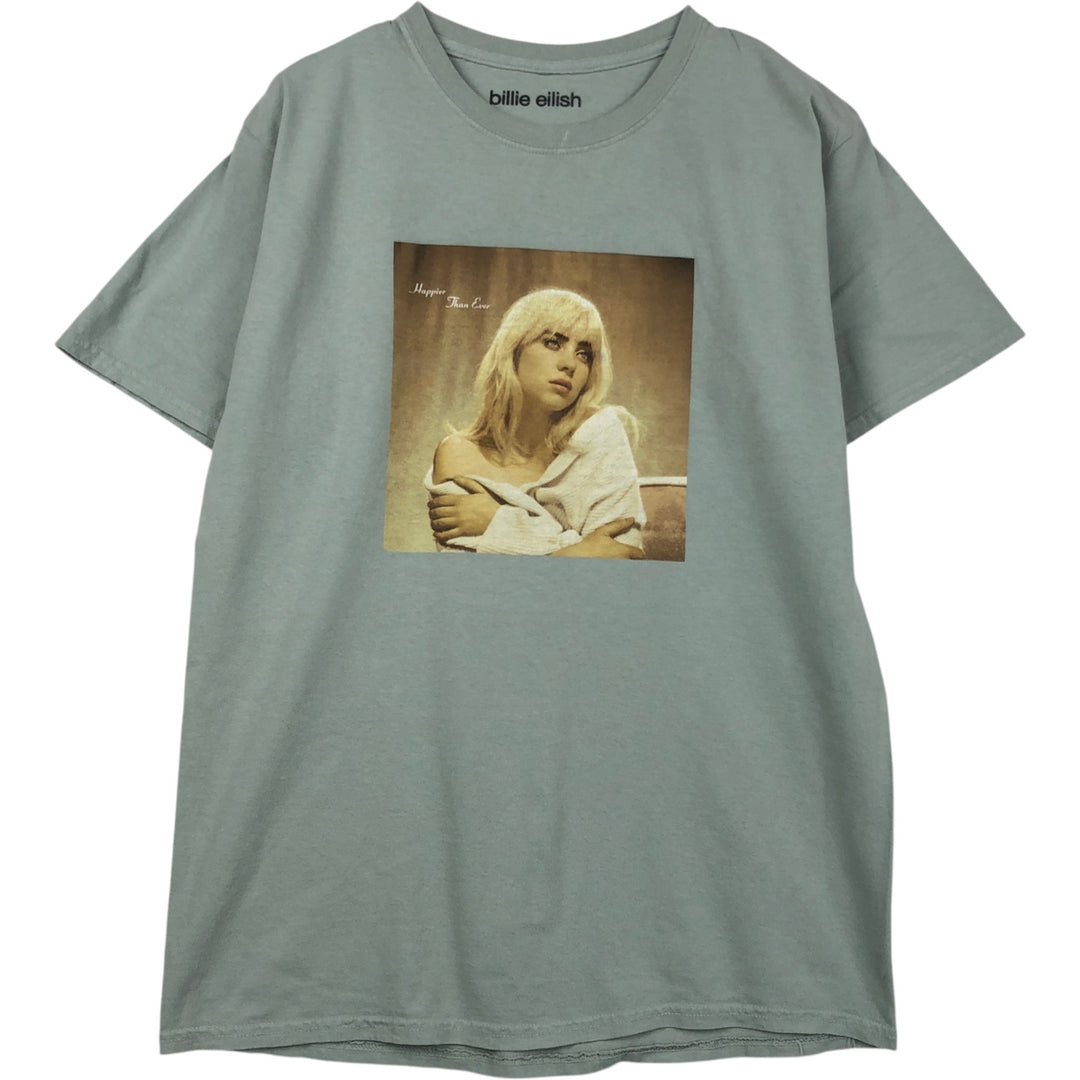 BILLIE EILISH Billie Eilish Band T-shirt Band T Men's L size cotton Khaki type sage green Vintage Second Hand