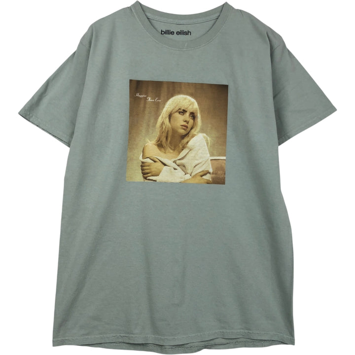 BILLIE EILISH Billie Eilish Band T-shirt Band T Men's L size cotton Khaki type sage green Vintage Second Hand