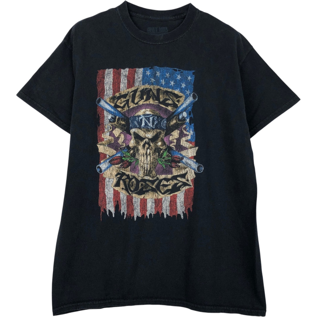 GUNS N' ROSES Skull Pattern American Flag Band T-Shirt (Men's Size M) cotton black type Vintage Second Hand