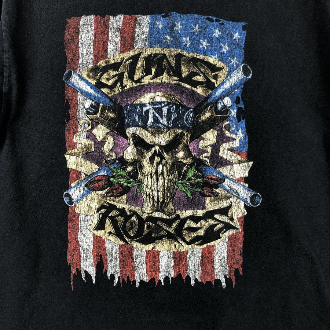 GUNS N' ROSES Skull Pattern American Flag Band T-Shirt (Men's Size M) cotton black type Vintage Second Hand