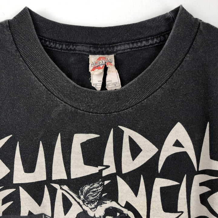 AL STYLE SUICIDAL TENDENCIES Skull Pattern Band T-Shirt (Men's Size L) cotton Charcoal Vintage Second Hand