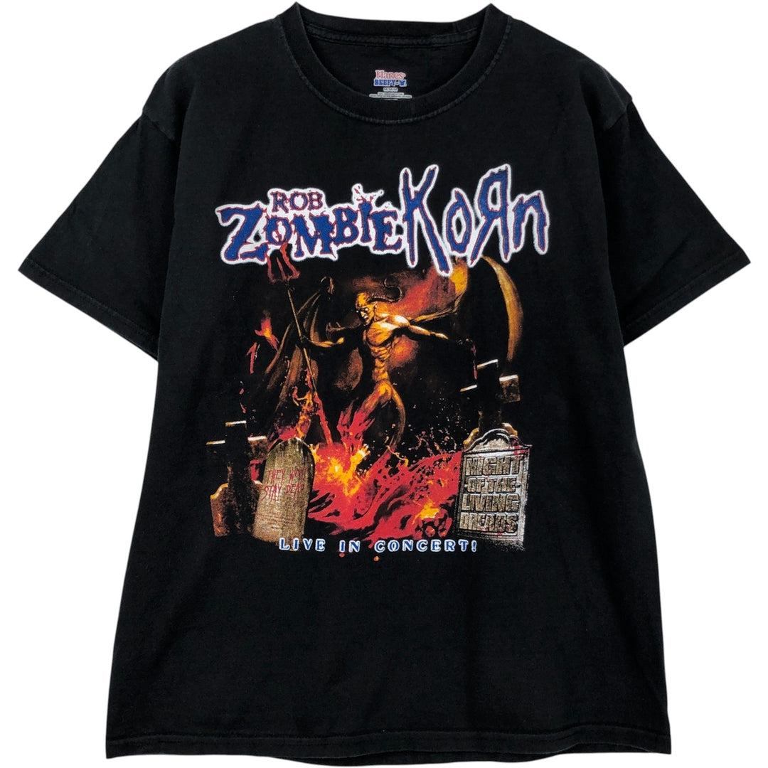 Hanes BEEFY-T Rob Zombie KORN Band T-shirt (Men's size M) cotton black type Vintage Second Hand