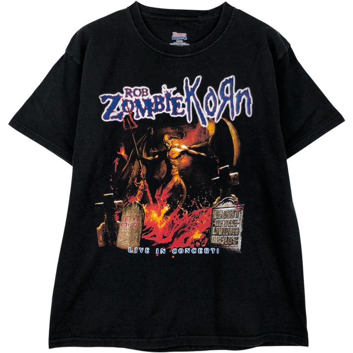 Hanes BEEFY-T Rob Zombie KORN Band T-shirt (Men's size M) cotton black type Vintage Second Hand
