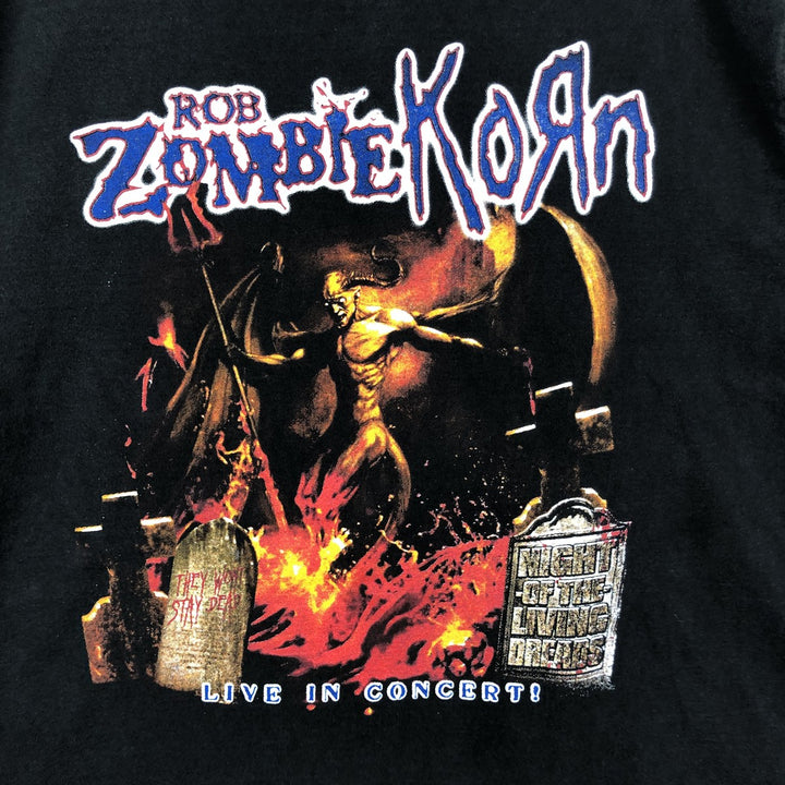 Hanes BEEFY-T Rob Zombie KORN Band T-shirt (Men's size M) cotton black type Vintage Second Hand