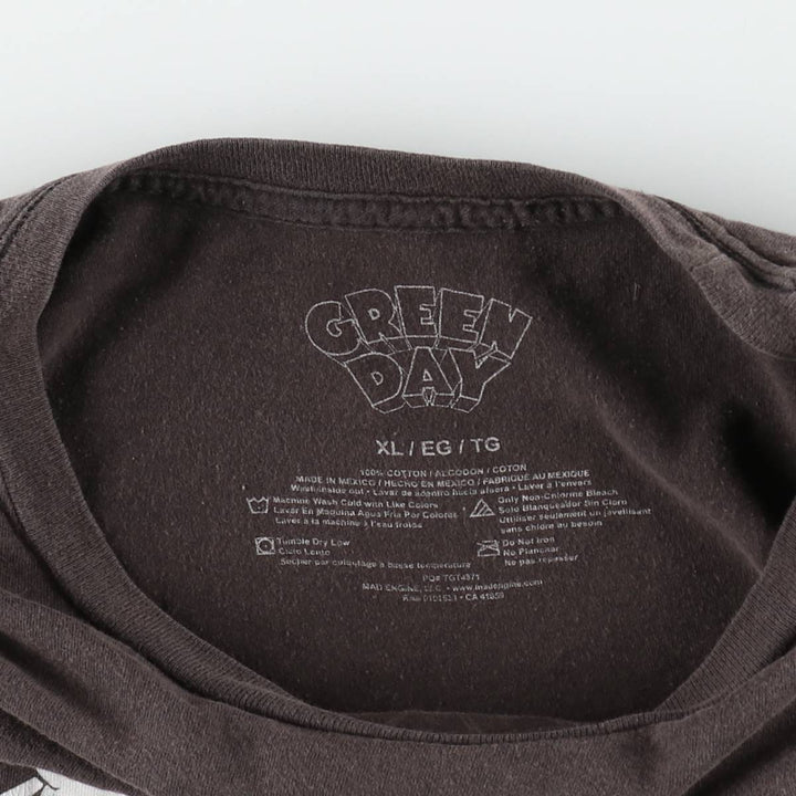 GREEN DAY Green Day Band T-shirt Band T Men's XL size cotton brown type Vintage Second Hand