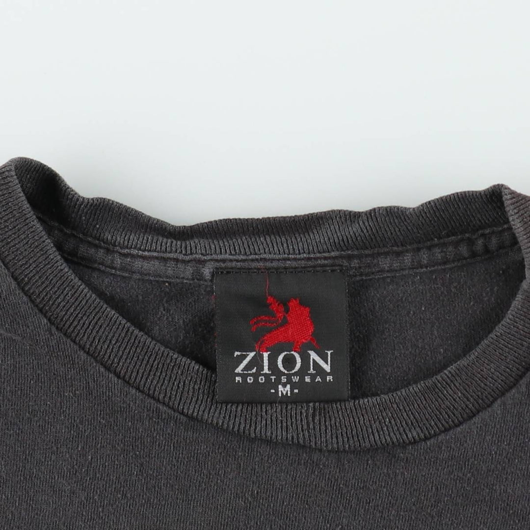 ZION (BOB MARLEY) Animal Pattern Band T-Shirt, Made in USA, Men's Size M (approx.) cotton black type Vintage Second Hand