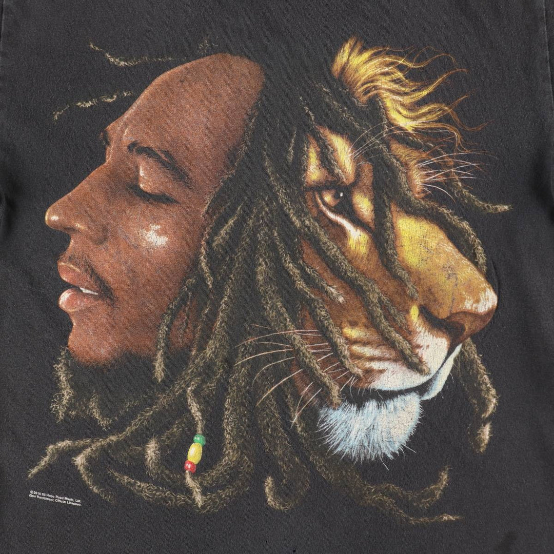 ZION (BOB MARLEY) Animal Pattern Band T-Shirt, Made in USA, Men's Size M (approx.) cotton black type Vintage Second Hand