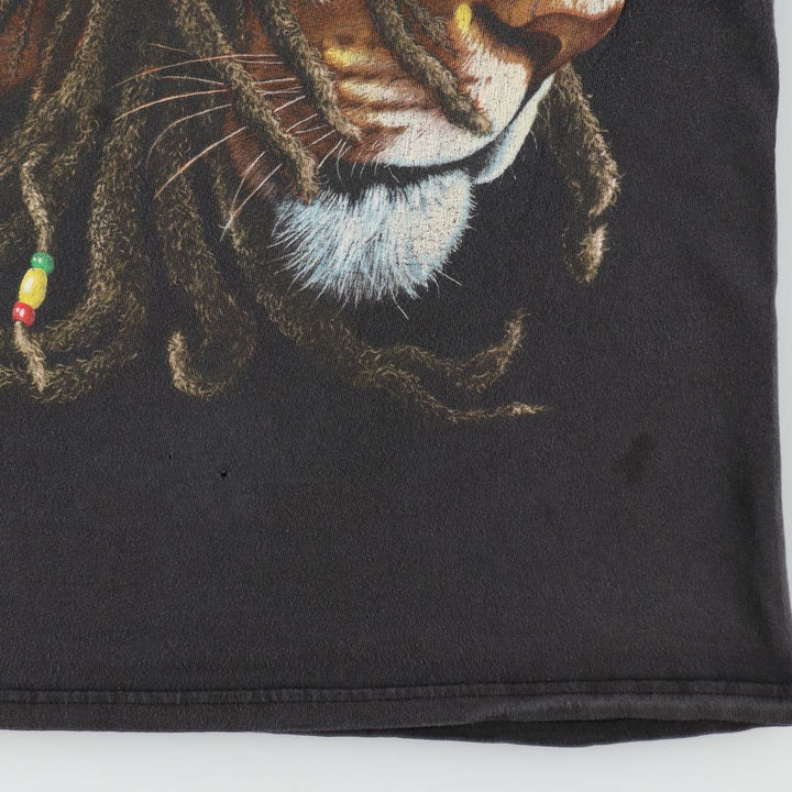 ZION (BOB MARLEY) Animal Pattern Band T-Shirt, Made in USA, Men's Size M (approx.) cotton black type Vintage Second Hand