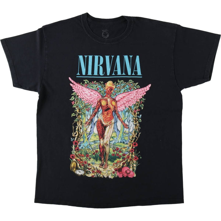 NIRVANA Nirvana Band T-shirt, Band T, Men's L size cotton black type Vintage Second Hand