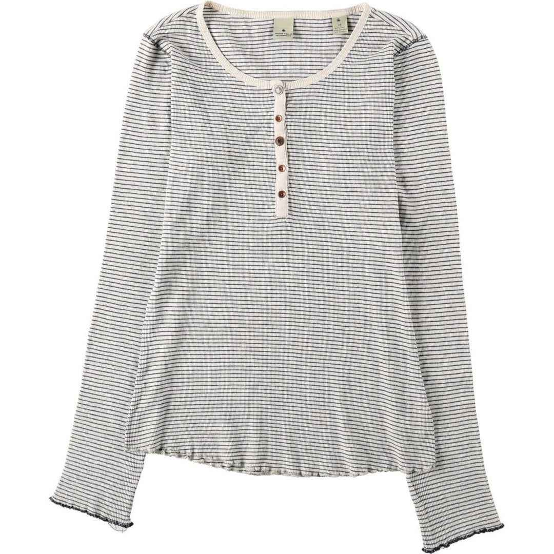 Scotch & Soda SCOTCH R'BELLE Border Pattern Henley Neck Long T-Shirt (Women's Size S) cotton white type Vintage Second Hand