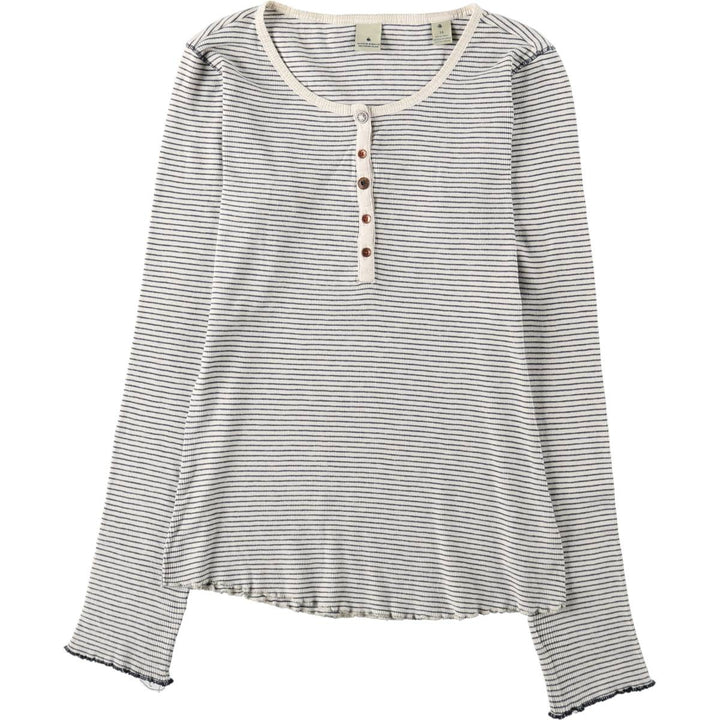 Scotch & Soda SCOTCH R'BELLE Border Pattern Henley Neck Long T-Shirt (Women's Size S) cotton white type Vintage Second Hand
