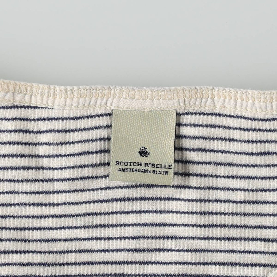 Scotch & Soda SCOTCH R'BELLE Border Pattern Henley Neck Long T-Shirt (Women's Size S) cotton white type Vintage Second Hand