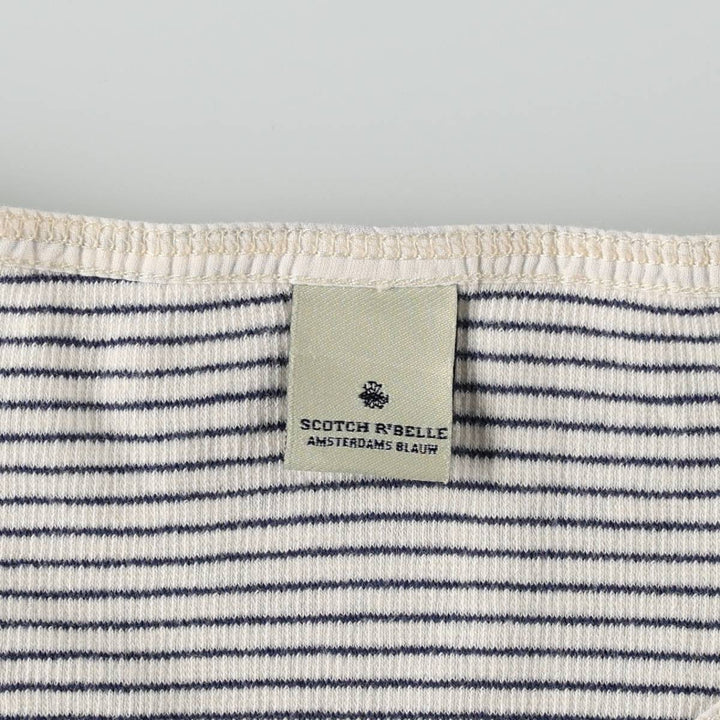 Scotch & Soda SCOTCH R'BELLE Border Pattern Henley Neck Long T-Shirt (Women's Size S) cotton white type Vintage Second Hand