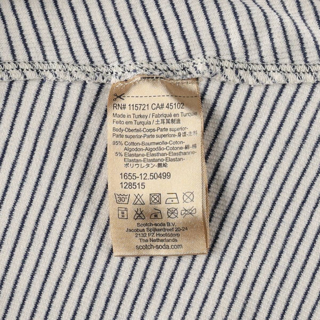 Scotch & Soda SCOTCH R'BELLE Border Pattern Henley Neck Long T-Shirt (Women's Size S) cotton white type Vintage Second Hand
