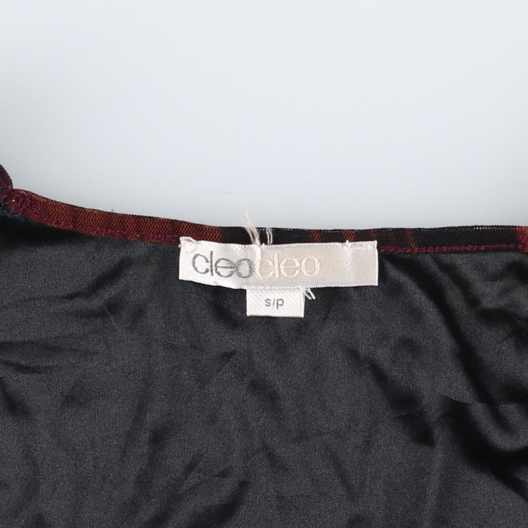 CLEO all-over print ballet neck shirred long-sleeved sheer blouse, women's size S (equivalent) unclear bordeaux Vintage Second Hand