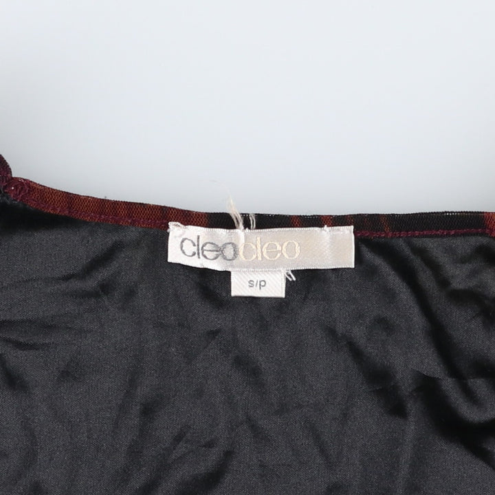 CLEO all-over print ballet neck shirred long-sleeved sheer blouse, women's size S (equivalent) unclear bordeaux Vintage Second Hand