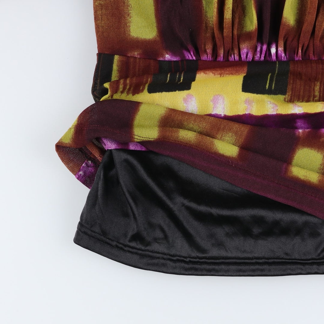 CLEO all-over print ballet neck shirred long-sleeved sheer blouse, women's size S (equivalent) unclear bordeaux Vintage Second Hand