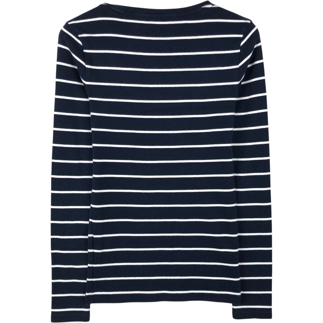 Ralph Lauren POLO RALPH LAUREN Striped Pattern U-Neck Long-Sleeve T-Shirt (Women's Size M) cotton navy blue type Vintage Second Hand