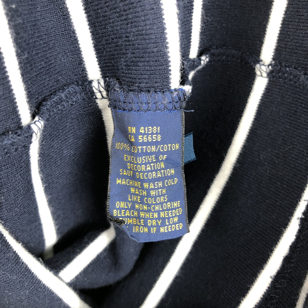 Ralph Lauren POLO RALPH LAUREN Striped Pattern U-Neck Long-Sleeve T-Shirt (Women's Size M) cotton navy blue type Vintage Second Hand