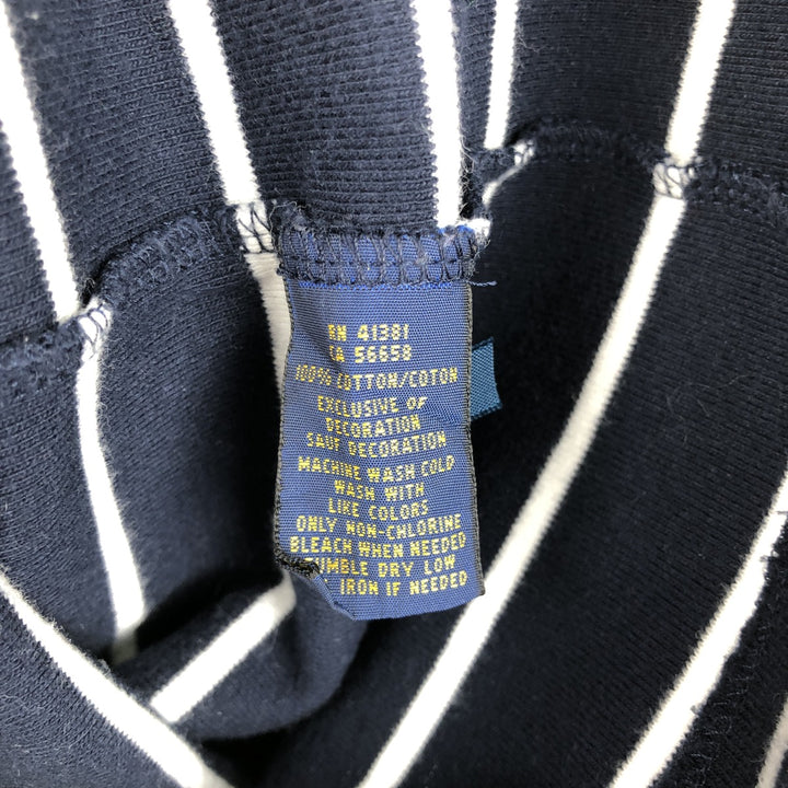 Ralph Lauren POLO RALPH LAUREN Striped Pattern U-Neck Long-Sleeve T-Shirt (Women's Size M) cotton navy blue type Vintage Second Hand
