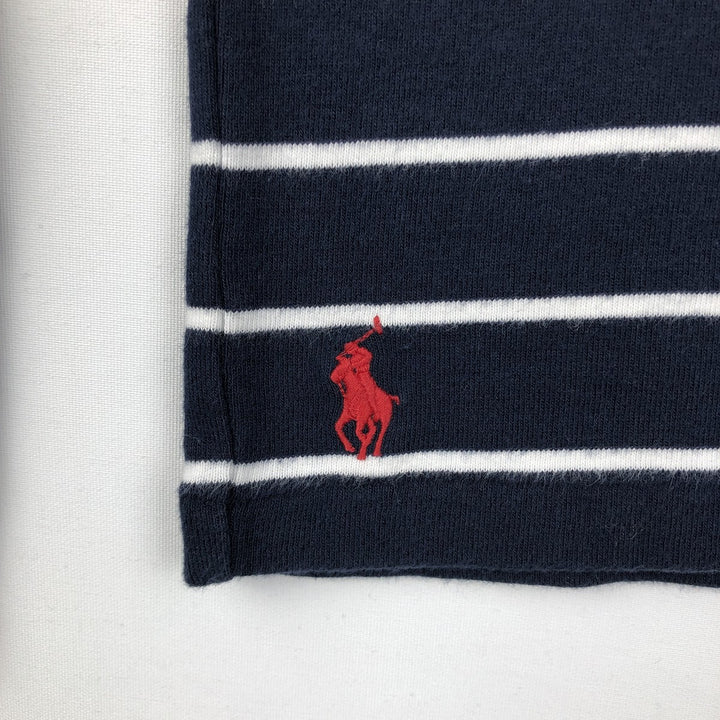 Ralph Lauren POLO RALPH LAUREN Striped Pattern U-Neck Long-Sleeve T-Shirt (Women's Size M) cotton navy blue type Vintage Second Hand