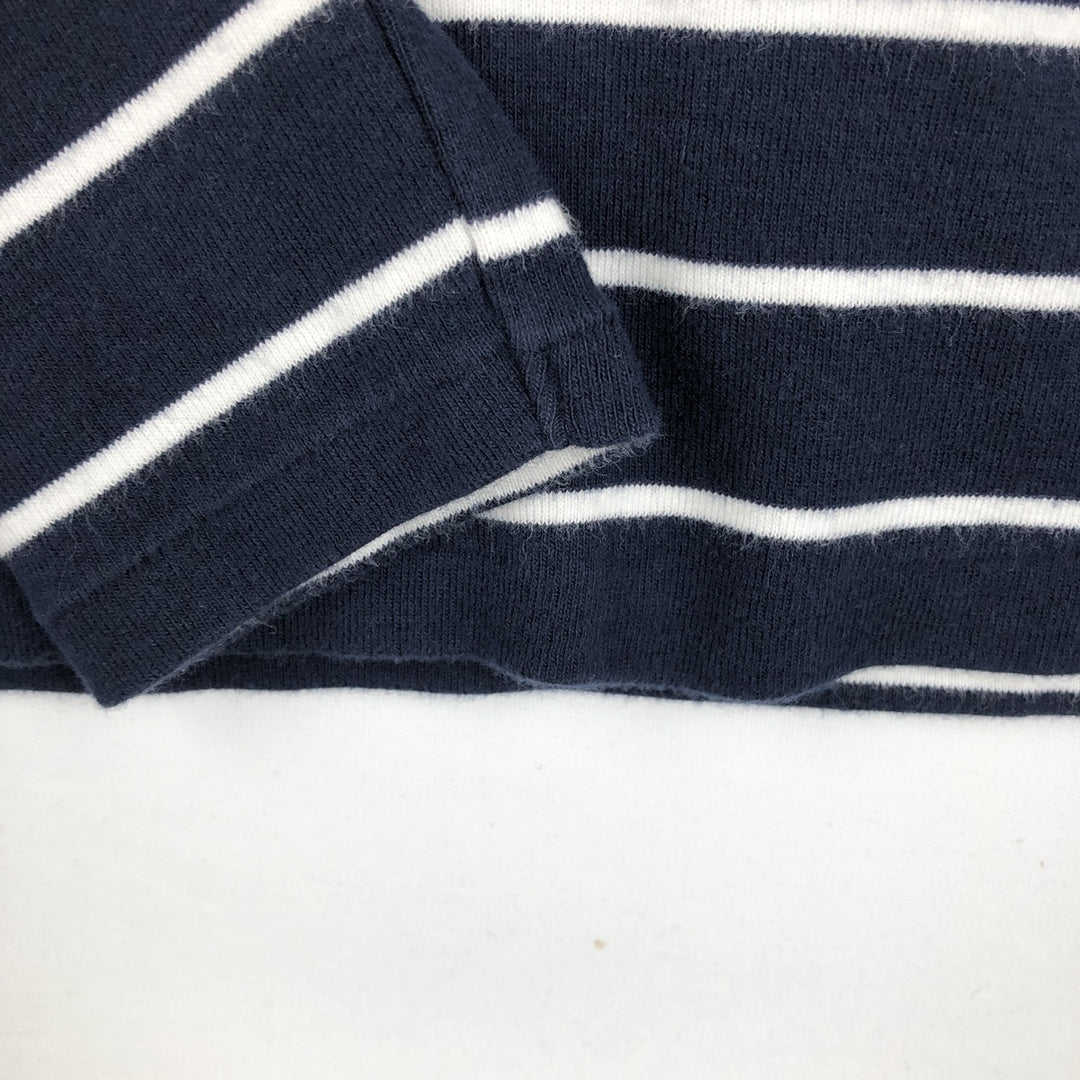 Ralph Lauren POLO RALPH LAUREN Striped Pattern U-Neck Long-Sleeve T-Shirt (Women's Size M) cotton navy blue type Vintage Second Hand