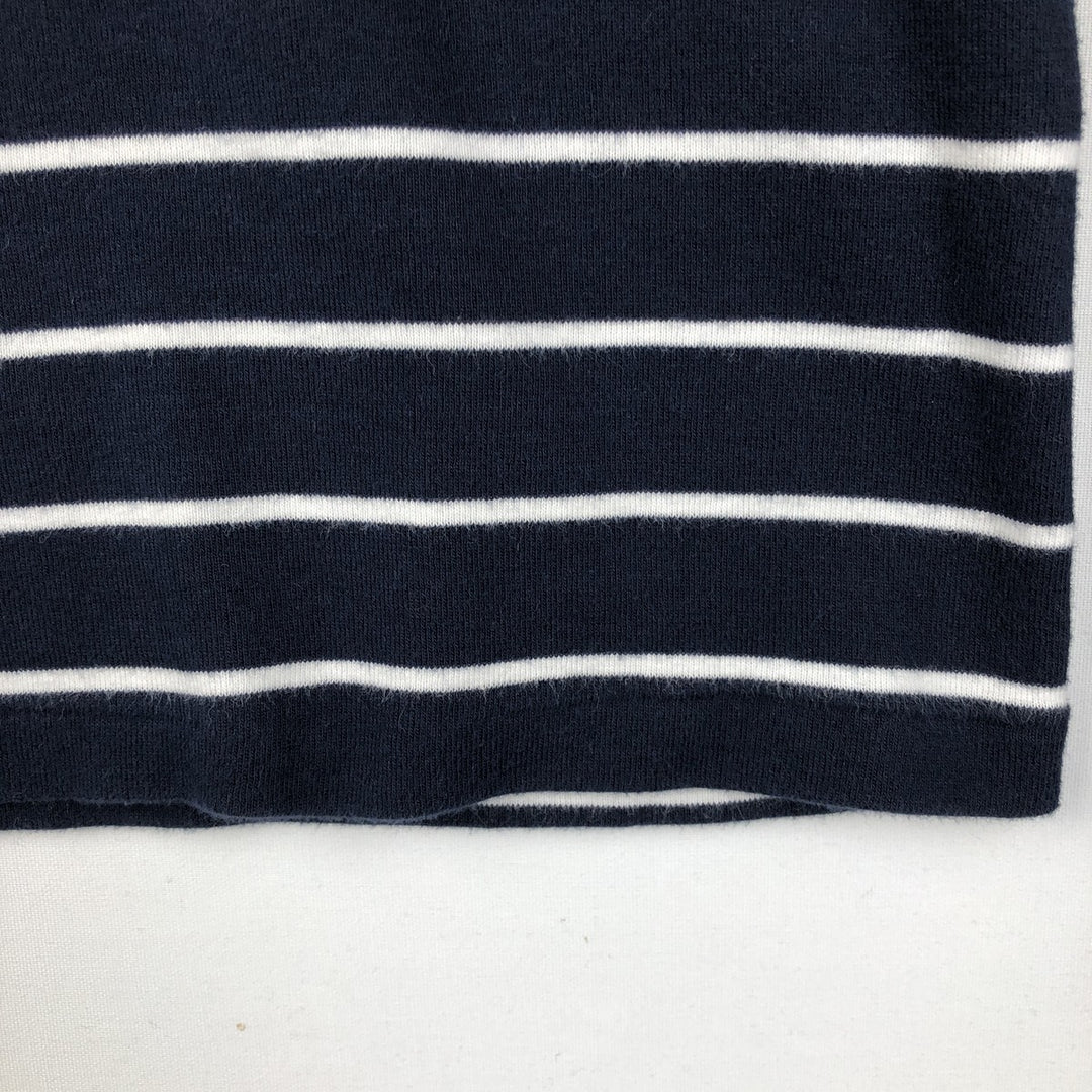 Ralph Lauren POLO RALPH LAUREN Striped Pattern U-Neck Long-Sleeve T-Shirt (Women's Size M) cotton navy blue type Vintage Second Hand